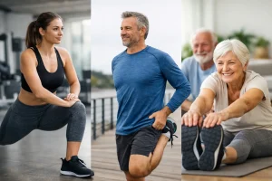 People of different ages staying active together to support joint mobility and long-term movement